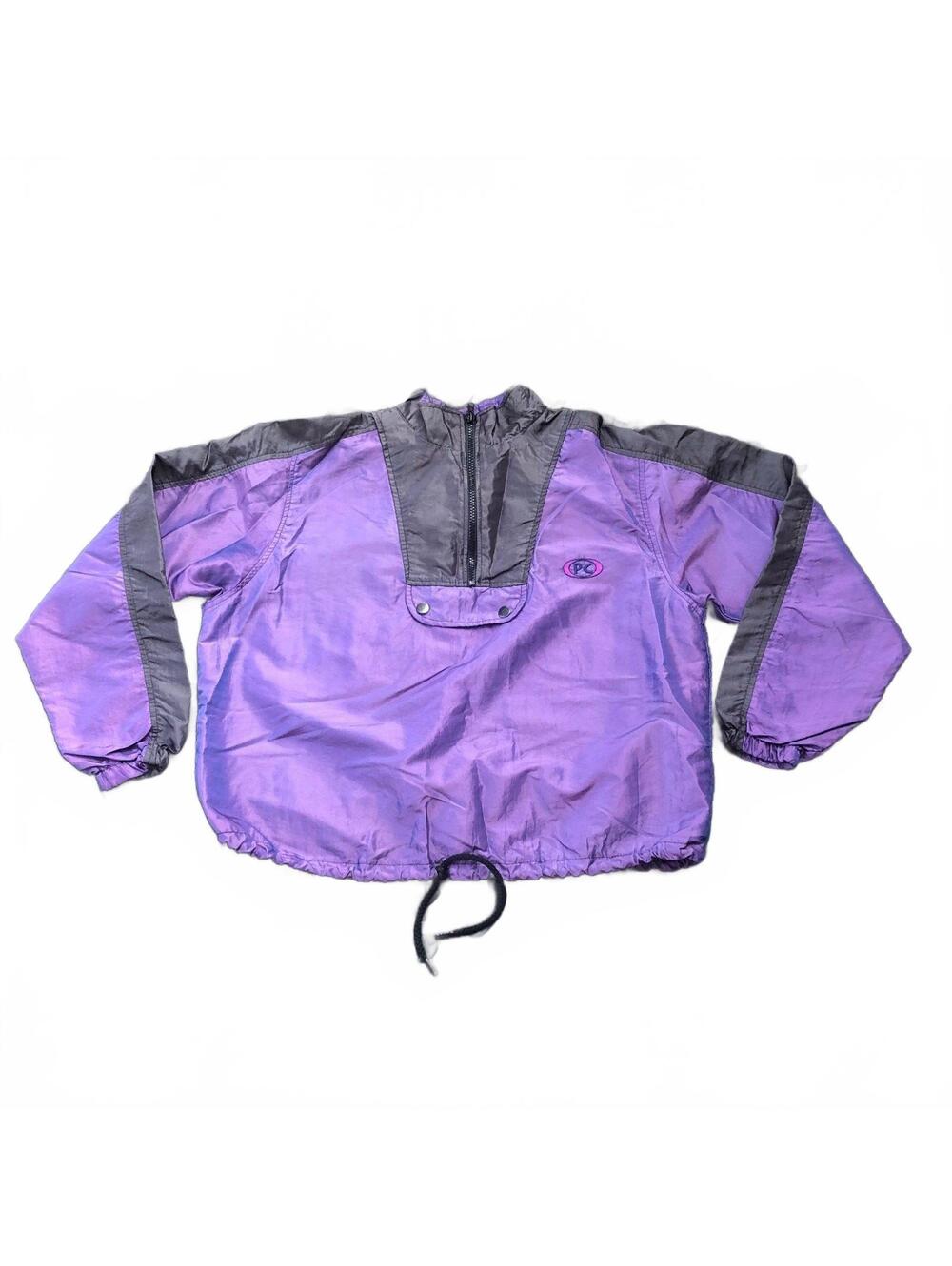 Vintage Trends Purple and Gray Windbreaker Jacket with Half-Zip & Drawstring Y2K